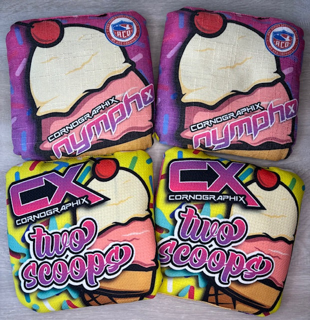 Nympho "Two Scoops" ACO Stamped Cornhole Bags