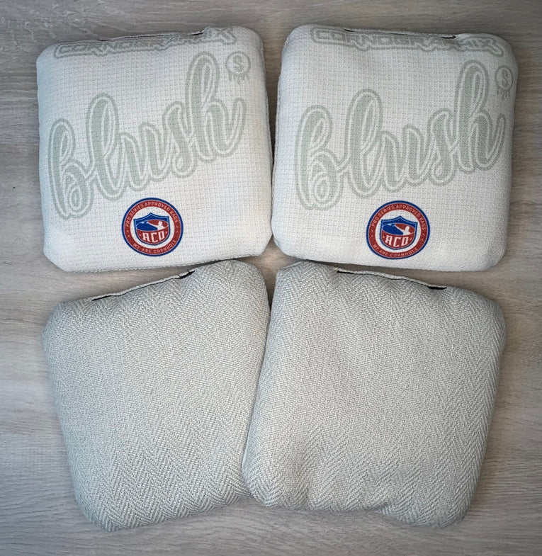 Blush "White Out" ACO Stamped Cornhole Bags